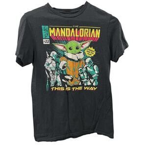 STAR WARS The Mandalorian YODA This is the way Black Y2K geek tee sz S
